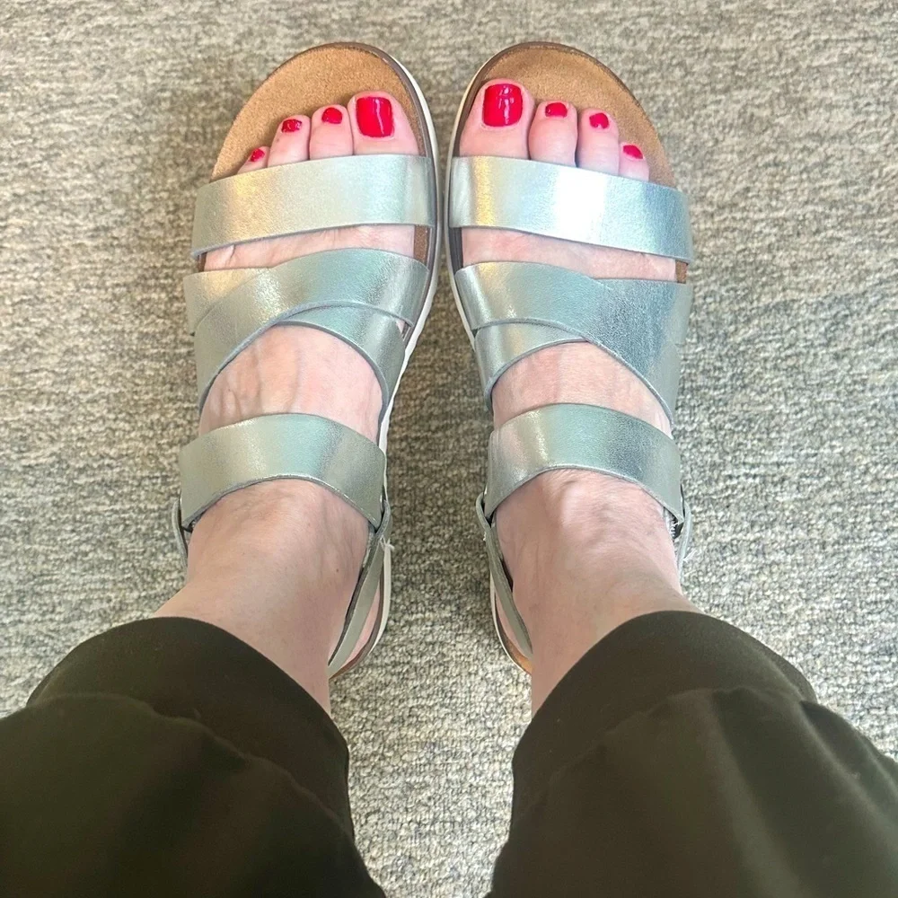 A.N.A. A New Approach Silver Strappy Sandals Lightly Used Size 8